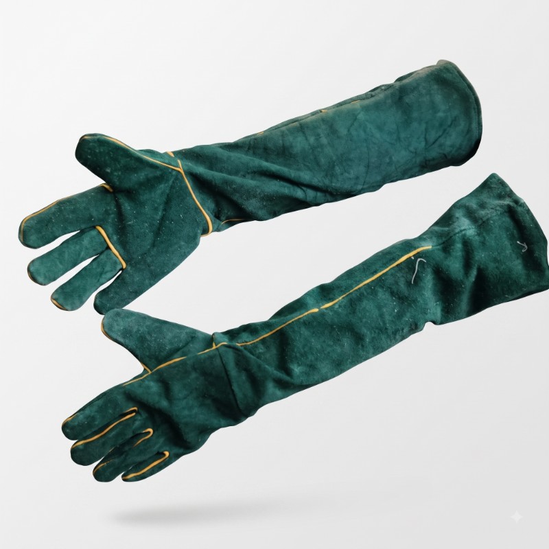  Heavy-Duty Green Suede Long Work Gloves
