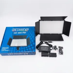 LED-880 Pro 50W Bi-Color LED Video Light Panel 3200K-6500K with Tripod, Batteries & Adapter