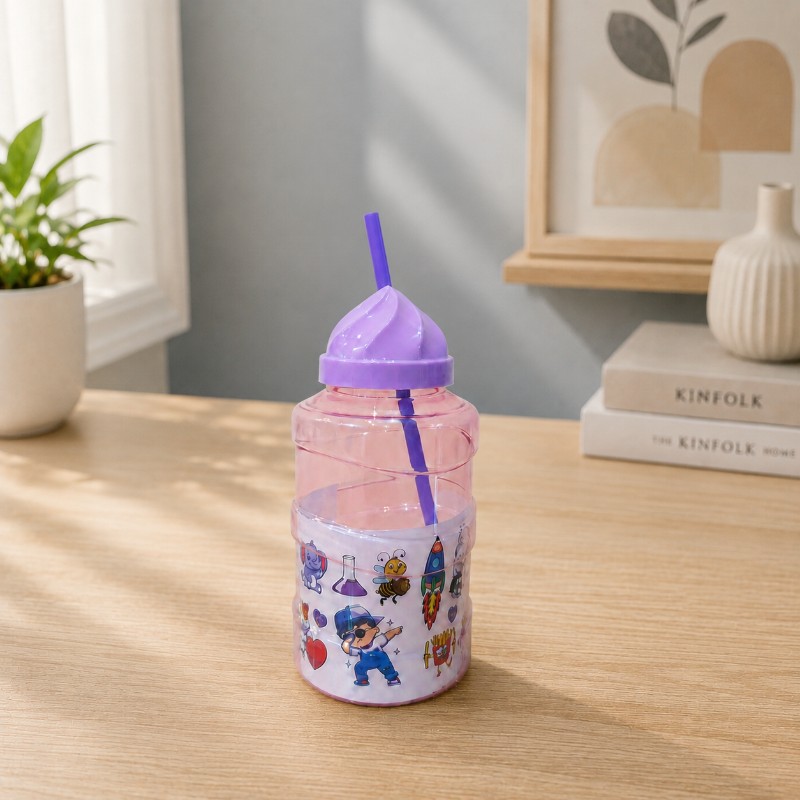 Kids Cartoon Water Bottle with Straw | Cute Portable Drinking Bottle with Straw Lid | Reusable Water Bottle for School & Outdoor Use