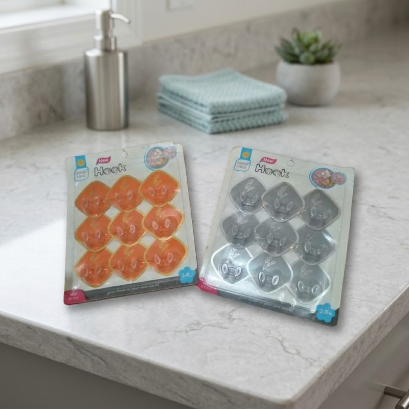 9 Pcs Self Adhesive Wall Hooks | Strong Wall Hangers | Kitchen & Bathroom Hooks | Home Organizer