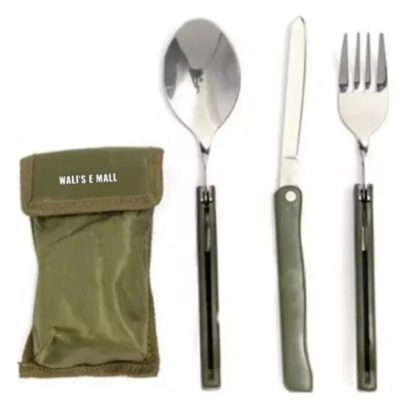 3-Piece Folding Camping Cutlery Set | Portable Spoon, Fork & Table Knife with Carrying Pouch