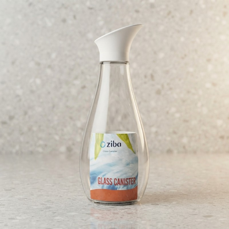 Zilba Glass Canister with White Lid | Transparent Glass Storage Bottle | Kitchen & Home Organizer