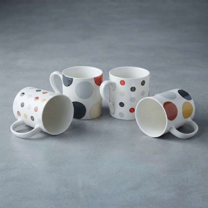 6 Pcs Ceramic Coffee Mug Set | Stylish Polka Dot Tea & Coffee Cups with Handles | Reusable Drinkware Set