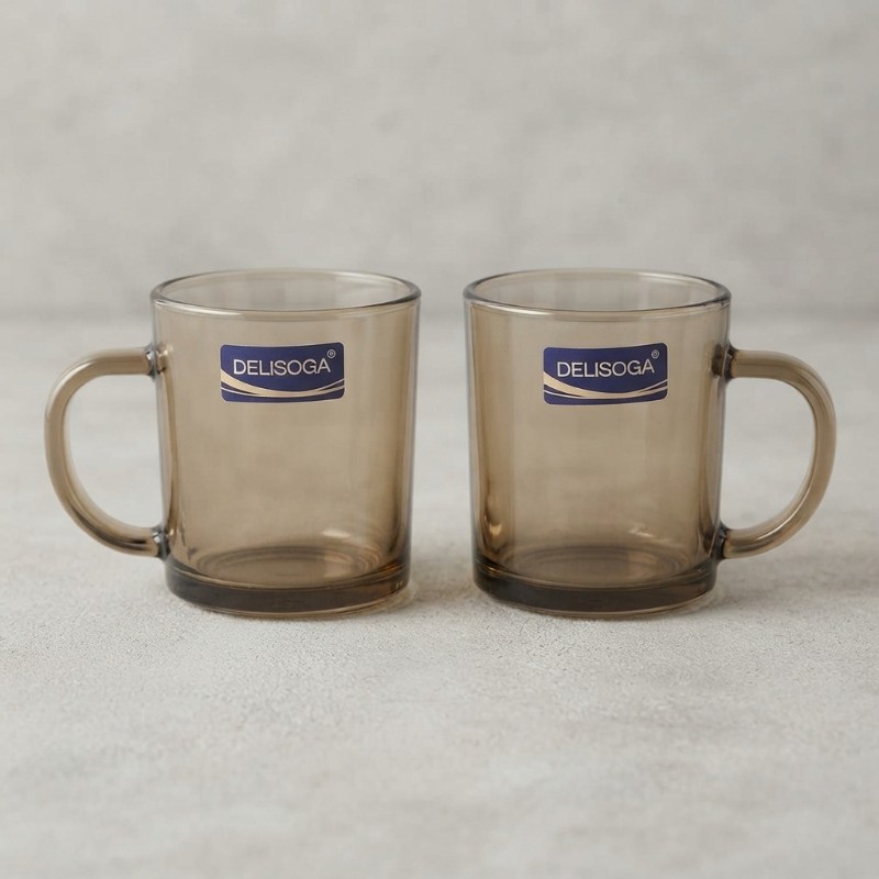 DELISOGA Glass Mugs Set of 6 | Transparent Tea & Coffee Cups with Handles | Premium Glass Drinkware
