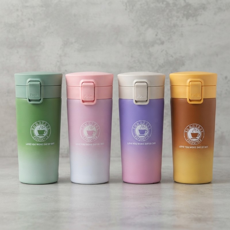 Portable Travel Coffee Tumbler with Push Button Lid | Reusable Coffee & Tea Cup | Stylish Thermal Travel Mug