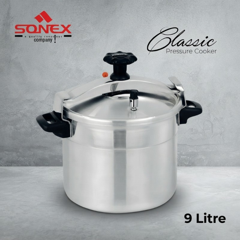 SONEX Classic Pressure Cooker 9 Litre | Stainless Steel Finish Pressure Cooker | Large Capacity Cooking Pot with Safety Valve
