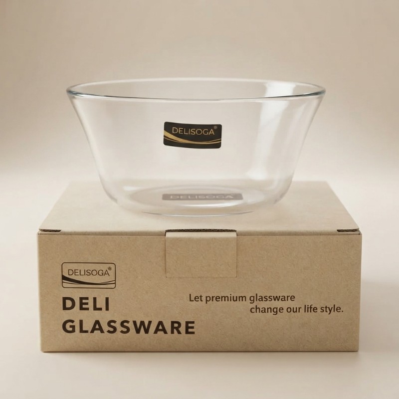 Delisoga Glass Bowl | Transparent Glass Serving Bowl | Premium Clear Glass Food Bowl for Kitchen, Dining, Salad, Snacks & Desserts