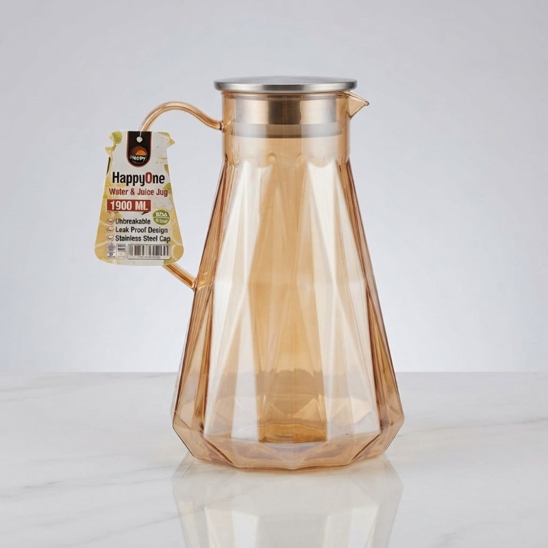 HappyOne 1900ML Water & Juice Jug | Unbreakable Leak Proof Design | Stainless Steel Cap Water Pitcher | Elegant Drinking Water Jug for Home, Kitchen & Dining