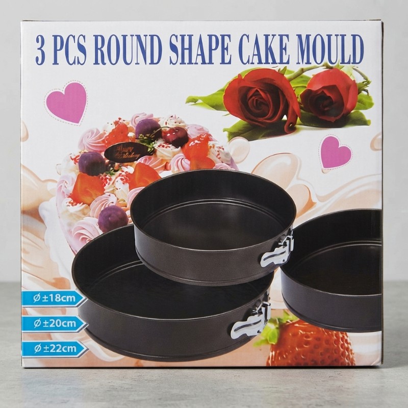 3 Pcs Round Shape Cake Mould Set | 18cm 20cm 22cm Springform Baking Pan | Non Stick Cake Baking Moulds for Birthday Cake, Cheesecake & Homemade Baking