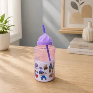 Kids Cartoon Water Bottle with Straw | Cute Portable Drinking Bottle with Straw Lid | Reusable Water Bottle for School & Outdoor Use