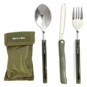 3-Piece Folding Camping Cutlery Set | Portable Spoon, Fork & Table Knife with Carrying Pouch