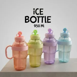 950ml Ice Bottle Water Bottle with Flower Lid & Handle | Ribbed Reusable Drinking Bottle