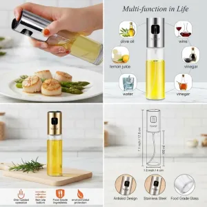 100ml Oil Sprayer Bottle | Glass Cooking Oil Spray Dispenser with Stainless Steel Top | Kitchen Oil Mister