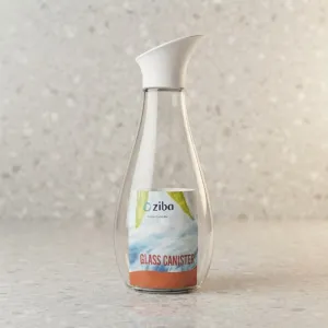 Zilba Glass Canister with White Lid | Transparent Glass Storage Bottle | Kitchen & Home Organizer