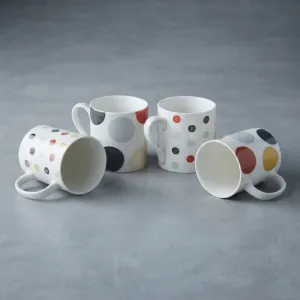 6 Pcs Ceramic Coffee Mug Set | Stylish Polka Dot Tea & Coffee Cups with Handles | Reusable Drinkware Set