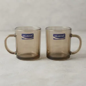 DELISOGA Glass Mugs Set of 6 | Transparent Tea & Coffee Cups with Handles | Premium Glass Drinkware