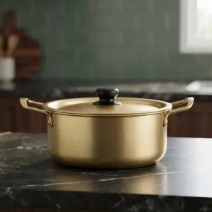 Gold Finish Cooking Pot with Lid | 16cm 18cm 20cm Kitchen Cooking Saucepan | 2 Handle Pot with Cover
