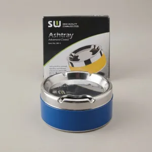 Stainless Steel Ashtray with Cigarette Holder | Advanced Closed Cigarette Ashtray | Round Metal Ash Tray for Home, Office, Car & Outdoor Use