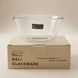 Delisoga Glass Bowl | Transparent Glass Serving Bowl | Premium Clear Glass Food Bowl for Kitchen, Dining, Salad, Snacks & Desserts