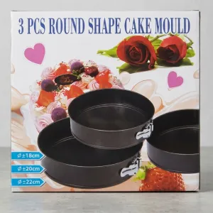 3 Pcs Round Shape Cake Mould Set | 18cm 20cm 22cm Springform Baking Pan | Non Stick Cake Baking Moulds for Birthday Cake, Cheesecake & Homemade Baking