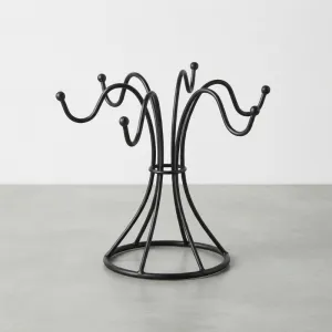 Black Metal Mug Holder Stand | 6-Hook Coffee Cup Tree Rack | Countertop Mug Organizer & Kitchen Cup Storage Stand