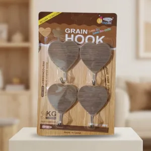 Heart-Shaped Grain Wall Hooks Set of 4 | Decorative Adhesive Hooks | 3KG Load Capacity | Multipurpose Hanging Hooks