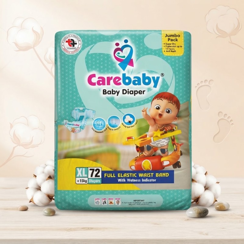 Carebaby Baby Diaper Jumbo Pack Extra Large Size XL 72 Count +15 kg Full Elastic Waist Band