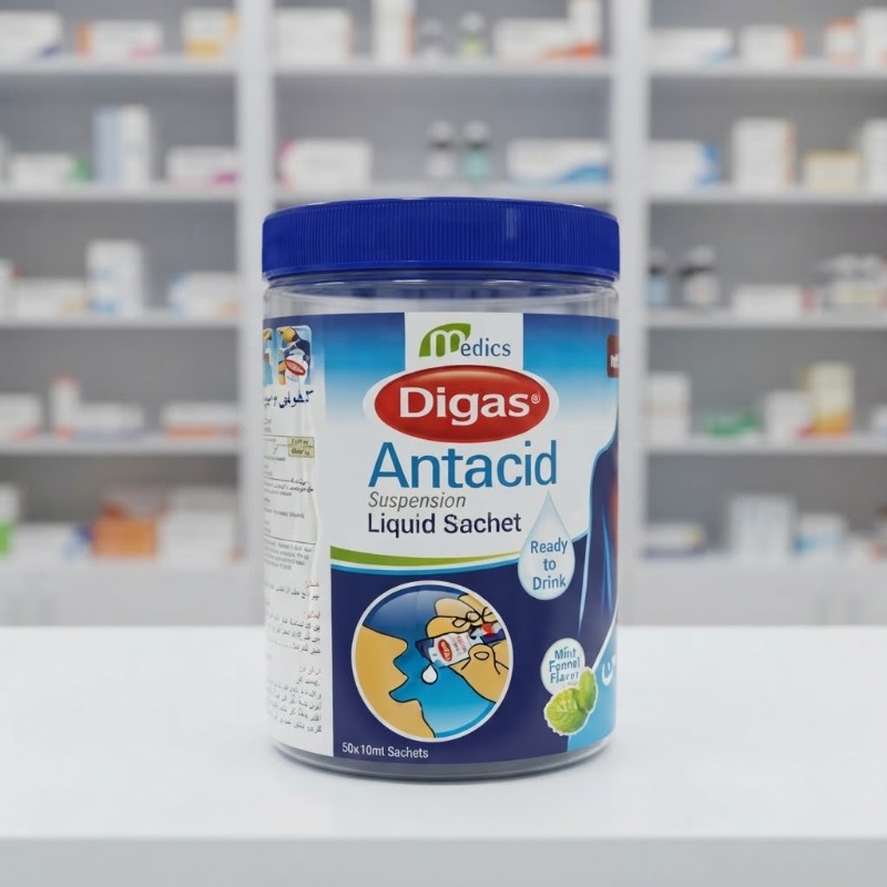 Digas Antacid Suspension Liquid Sachet Mint Fennel Flavour 50 x 10 ml