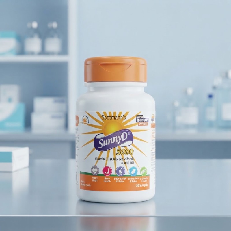 Scotmann's SunnyD 5000 - Vitamin D3 Cholecalciferol (5000 IU) 30 Softgels | Bone & Immune Support