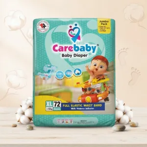 Carebaby Baby Diaper Jumbo Pack Extra Large Size XL 72 Count +15 kg Full Elastic Waist Band