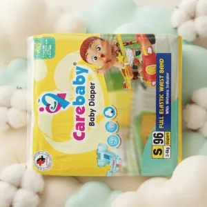 Carebaby Baby Diaper Small Size S 96 Count 3-6 kg Full Elastic Waist Band