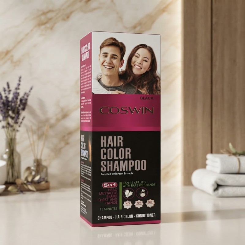 Coswin Hair Color Shampoo Black – 5 in 1 Hair Color, Shampoo & Conditioner