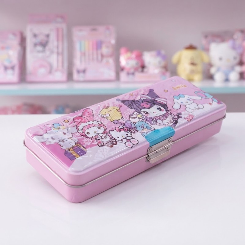 Sanrio Characters Pink Metal Pencil Box / Stationery Case