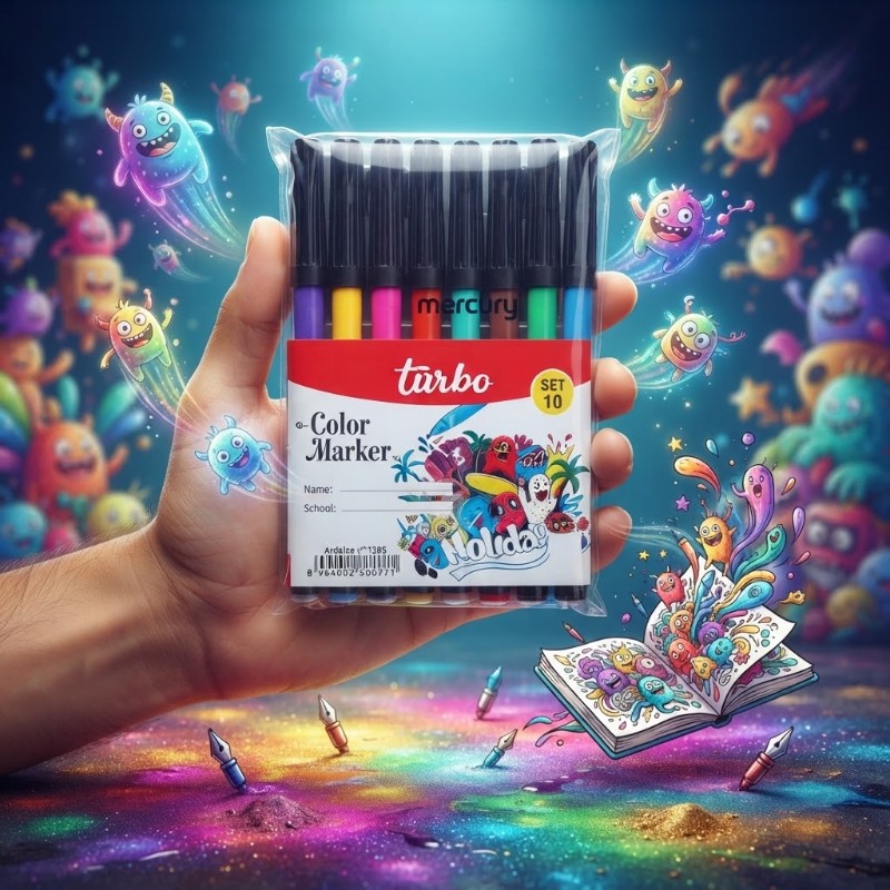 Turbo Color Marker Set 10 Pieces - Vibrant School Sketch Pens & Drawing Markers