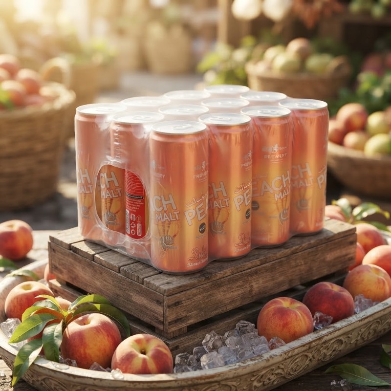 Peach Malt Beverage Refreshing Drink Pack - Non-Alcoholic Sparkling Fruit Drink Cans