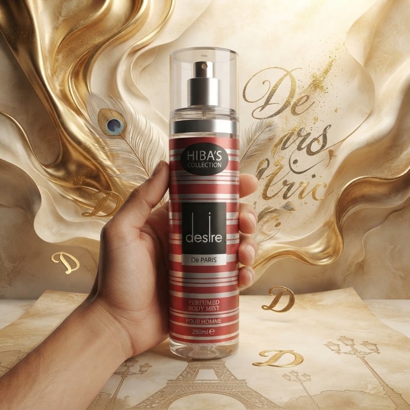 Hiba's Collection Desire de PARIS Perfumed Body Mist Pour Homme 250ml | Long-Lasting Fresh Fragrance Spray for Men