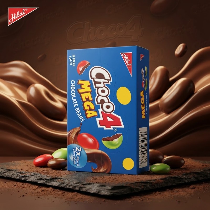 Hilal Choco4 Mega Chocolate Beans Box | 12 Packs Colorful Crunchy Chocolate Candy Confectionery