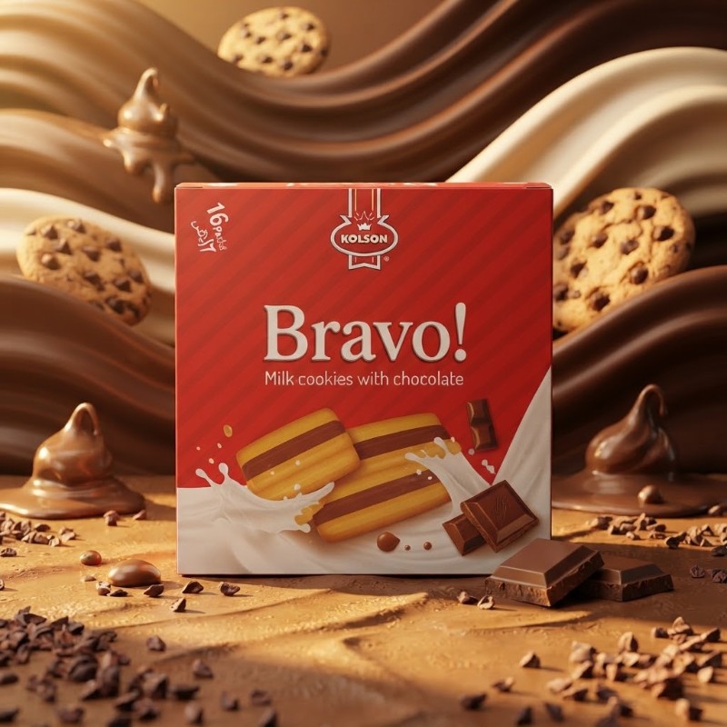 Kolson Bravo Milk Cookies with Chocolate Box | 16 Packs Crispy Creamy Biscuits for Tea Time & Kids Lunch Box