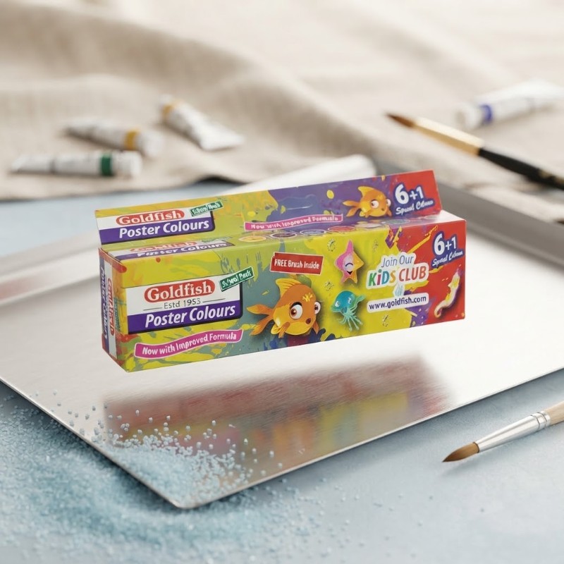 Goldfish Poster Colours 6+1 Set - Vibrant Art Paints with Free Brush for Students & Artists