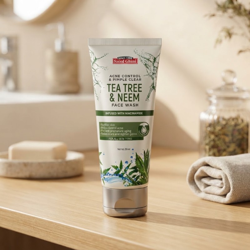 Saeed Ghani Tea Tree & Neem Face Wash - Acne Control & Pimple Clear (Infused with Niacinamide) - 50ml