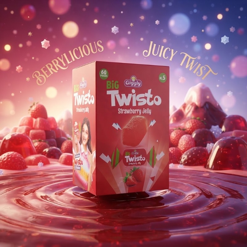 Giggly Big Twisto Strawberry Jelly – Berrylicious Juicy Twist Box (60 Pieces)
