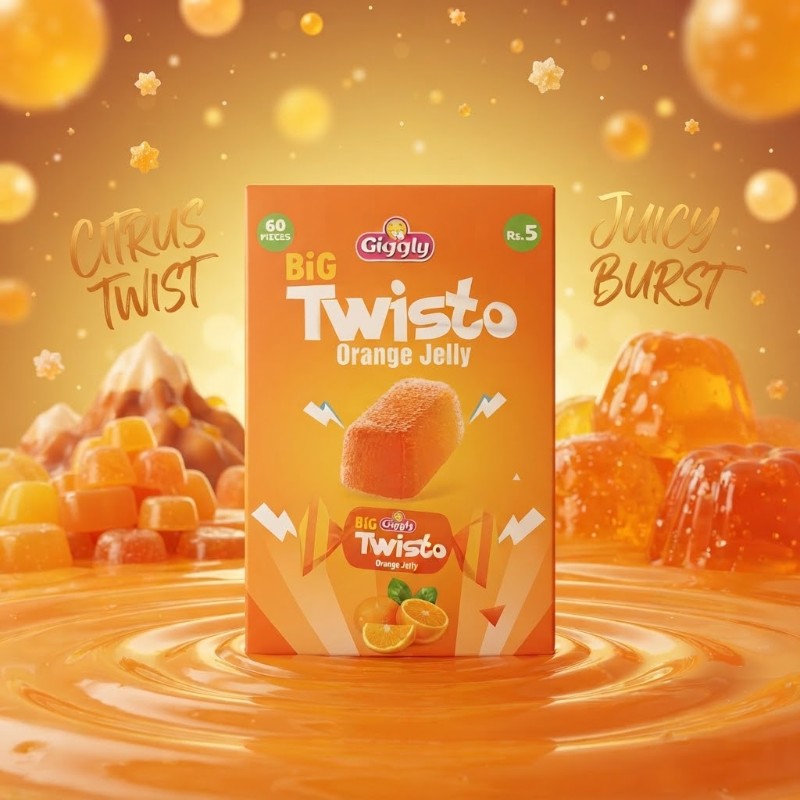 Giggly Big Twisto Orange Jelly – Citrus Twist Sweet Box (60 Pieces)