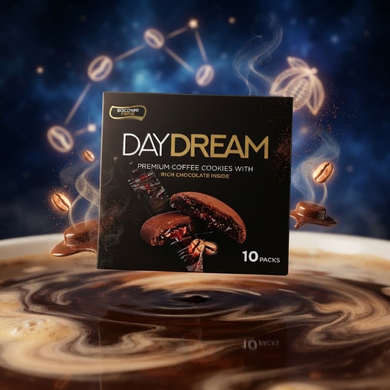 Bisconni Prime Daydream Premium Coffee Cookies with Rich Chocolate Inside – 10 Packs Box