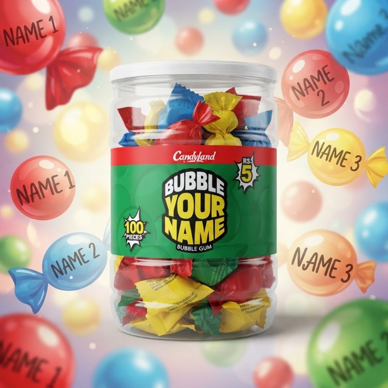 Candyland Bubble Your Name Bubble Gum – 100 Pieces Pack | Assorted Flavors & Colors