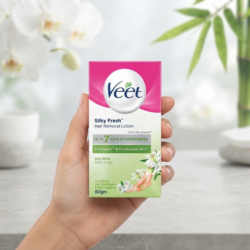 Veet Silky Fresh Hair Removal Lotion for Dry Skin - Body & Legs, Moisturising Formula, 80gm