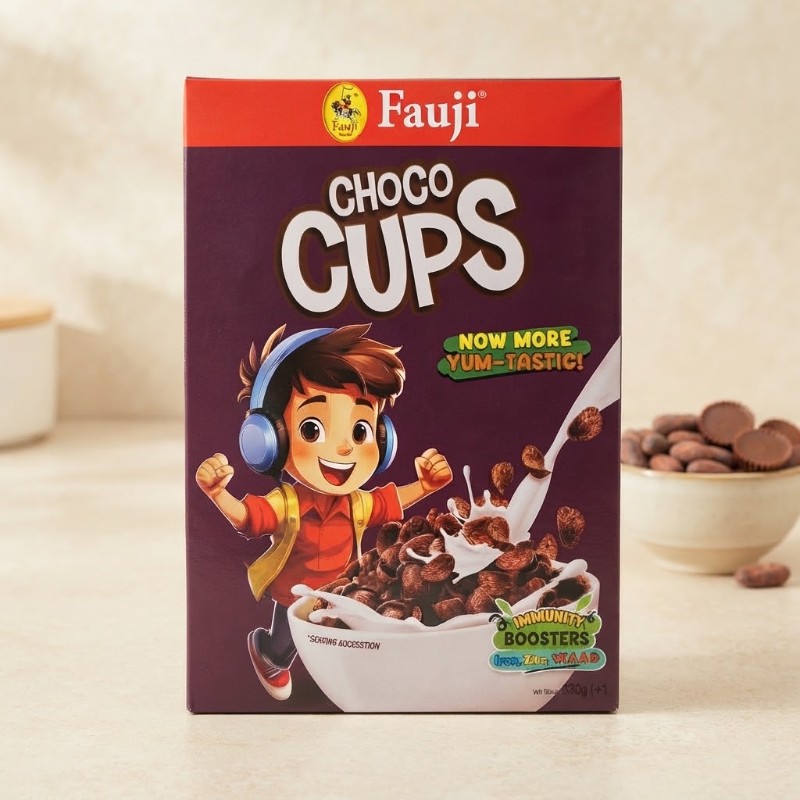 Fauji Choco Cups Breakfast Cereal - Delicious Crunchy Chocolate Cups with Immunity Boosters, 30g Pack