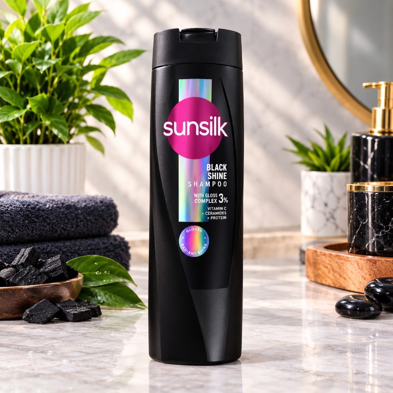 Sunsilk Black Shine Shampoo With Gloss Complex 3% – Vitamin C, Ceramides & Protein