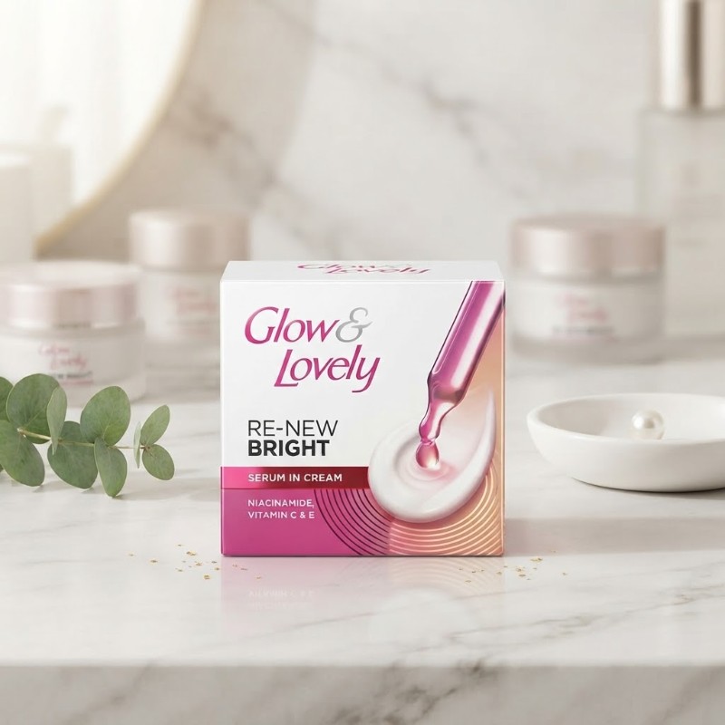 Glow & Lovely Re-New Bright Serum in Cream – Niacinamide, Vitamin C & E Advanced Skin Brightening Formula