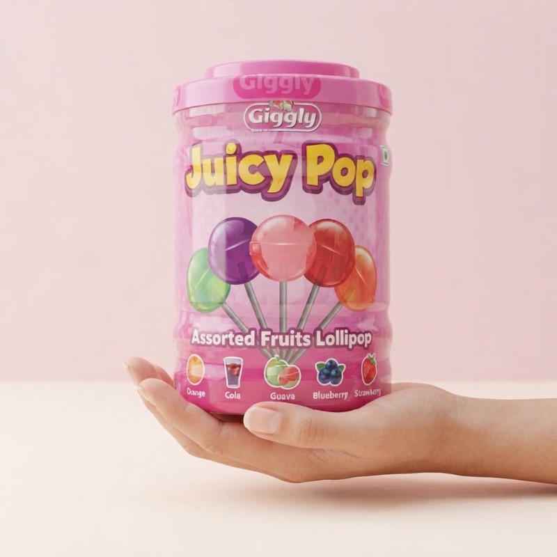 Giggly Juicy Pop Assorted Fruits Lollipops Jar