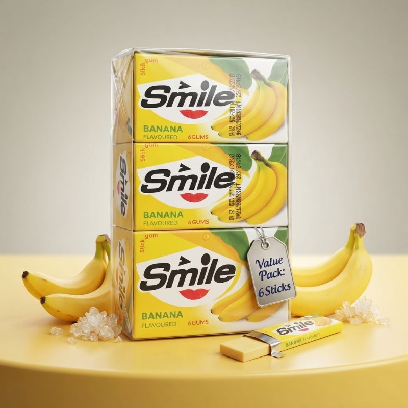 Smile Banana Flavoured Bubble Gum / Chewing Gum - Value Pack 6 Sticks